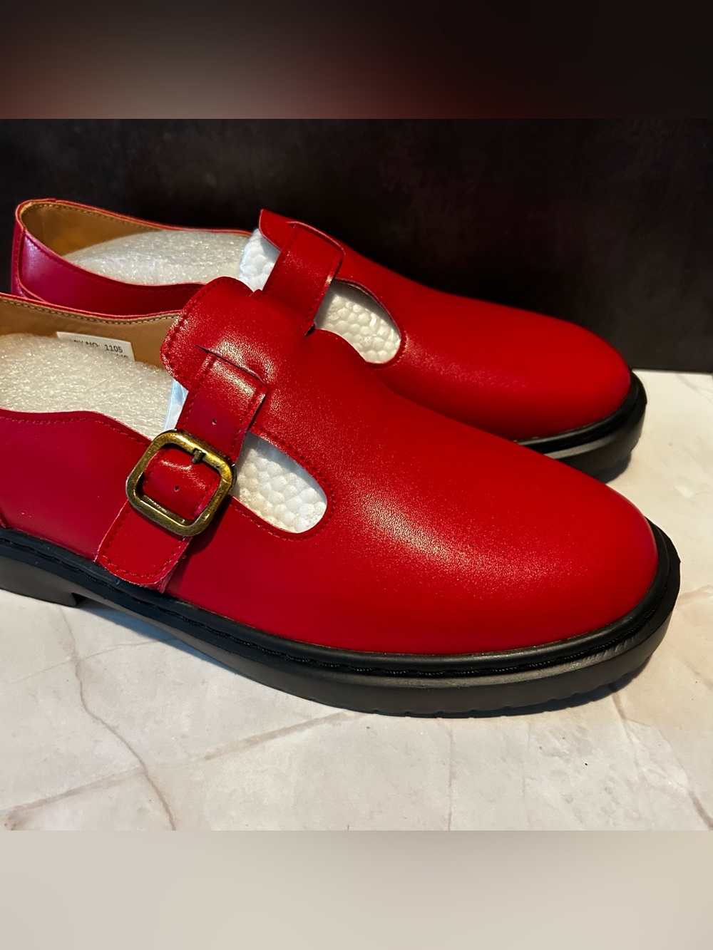 Mary Jane Style Red Buckle Dress Shoes